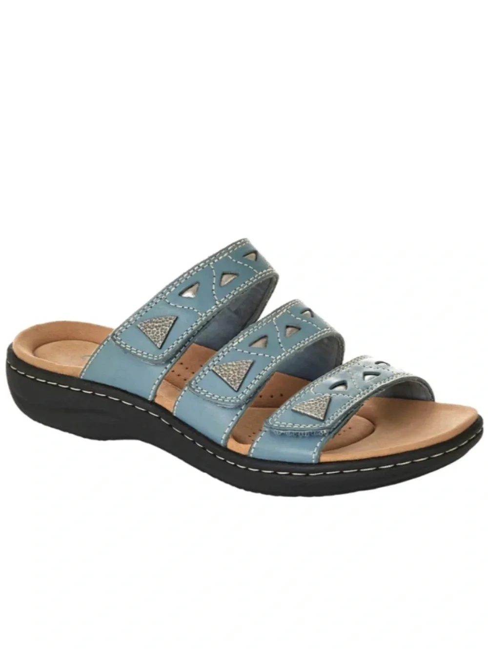 Clarks Collection Sandals Adjustable Leather Slides Blue SIZE 6.5 LIKE NEW